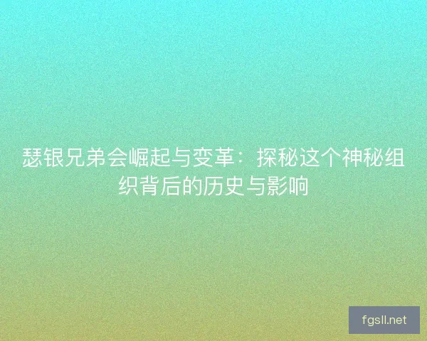 瑟银兄弟会崛起与变革：探秘这个神秘组织背后的历史与影响