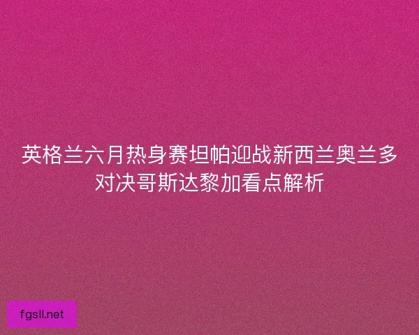 英格兰六月热身赛坦帕迎战新西兰奥兰多对决哥斯达黎加看点解析